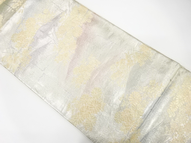 アンティーク　山並に花模様織り出し袋帯（着用可）